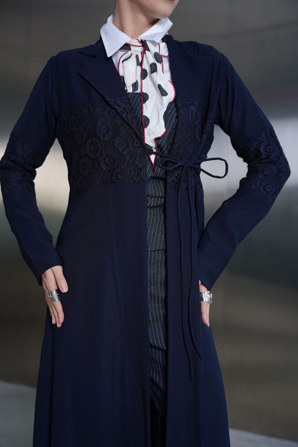 Midnight Blue Lace Panel Abaya