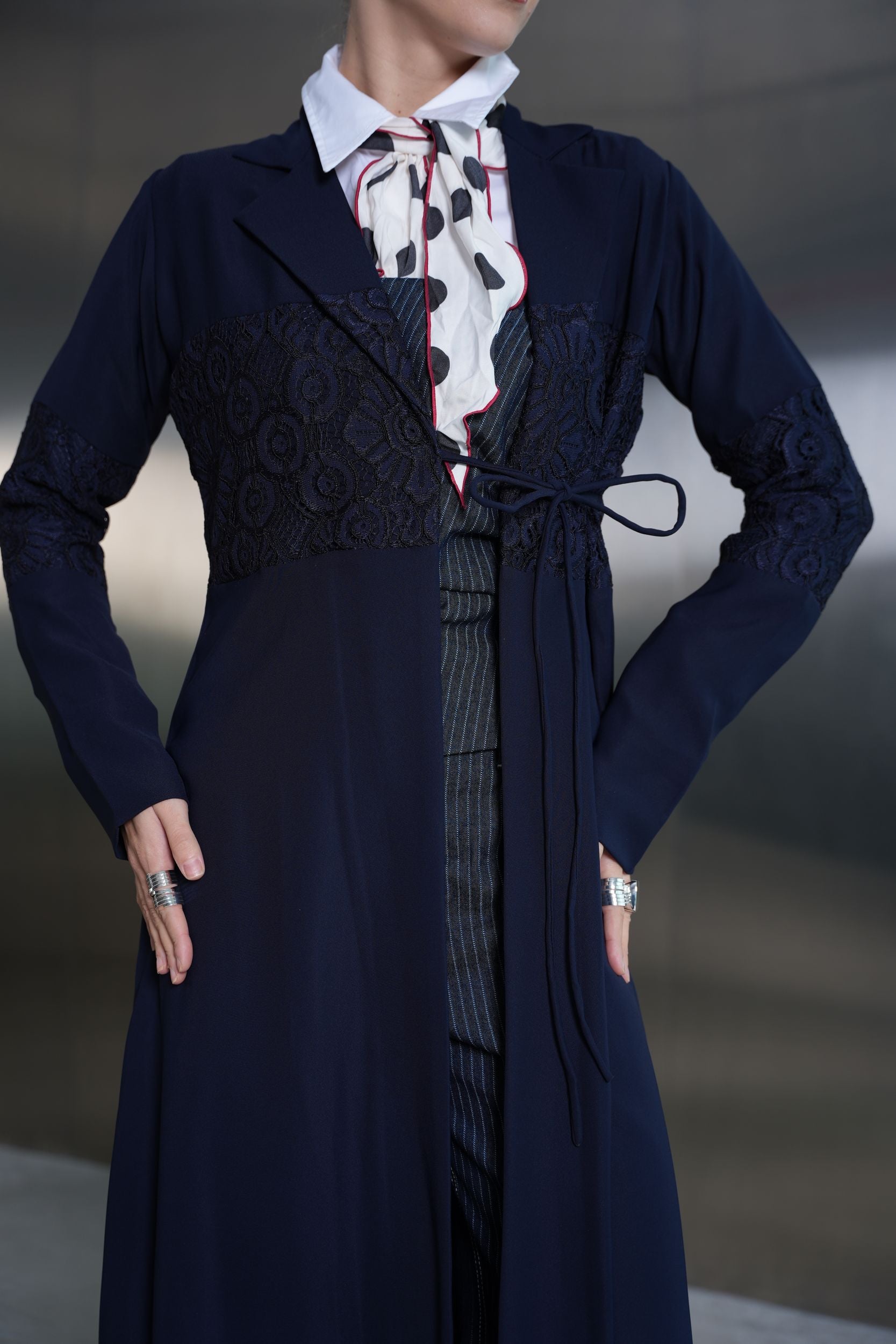 Midnight Blue Lace Panel Abaya