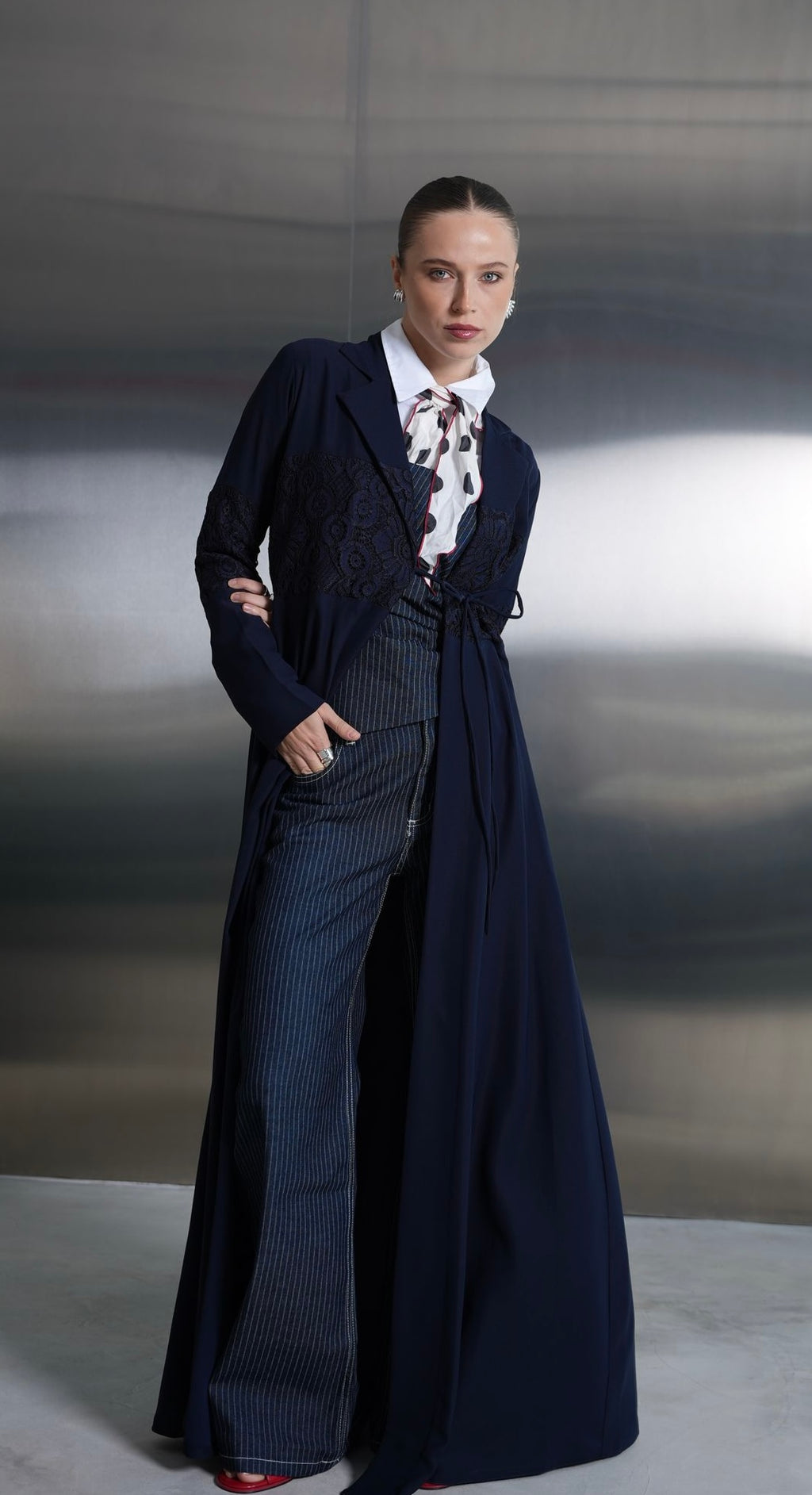 Midnight Blue Lace Panel Abaya