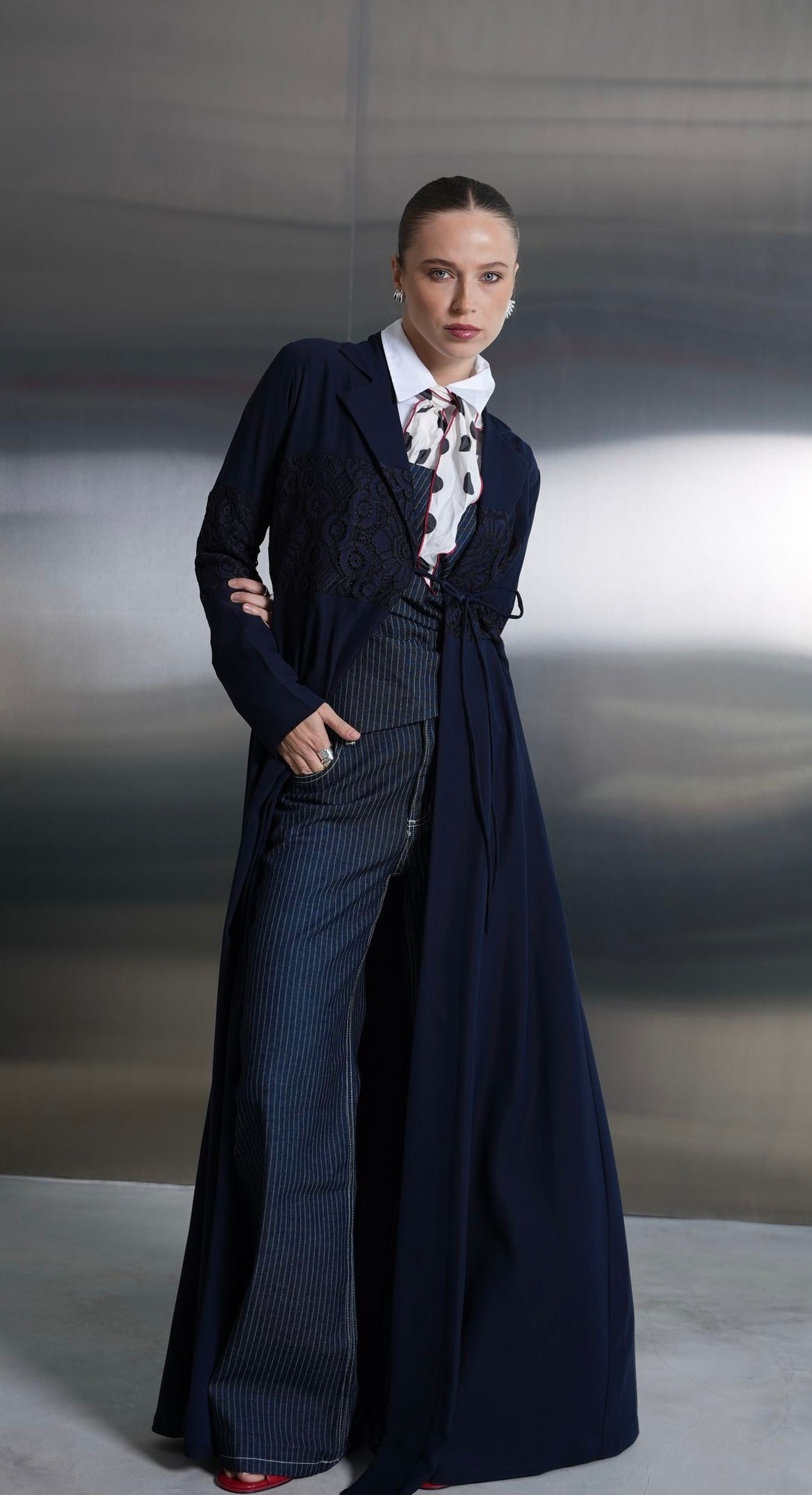 Midnight Blue Lace Panel Abaya