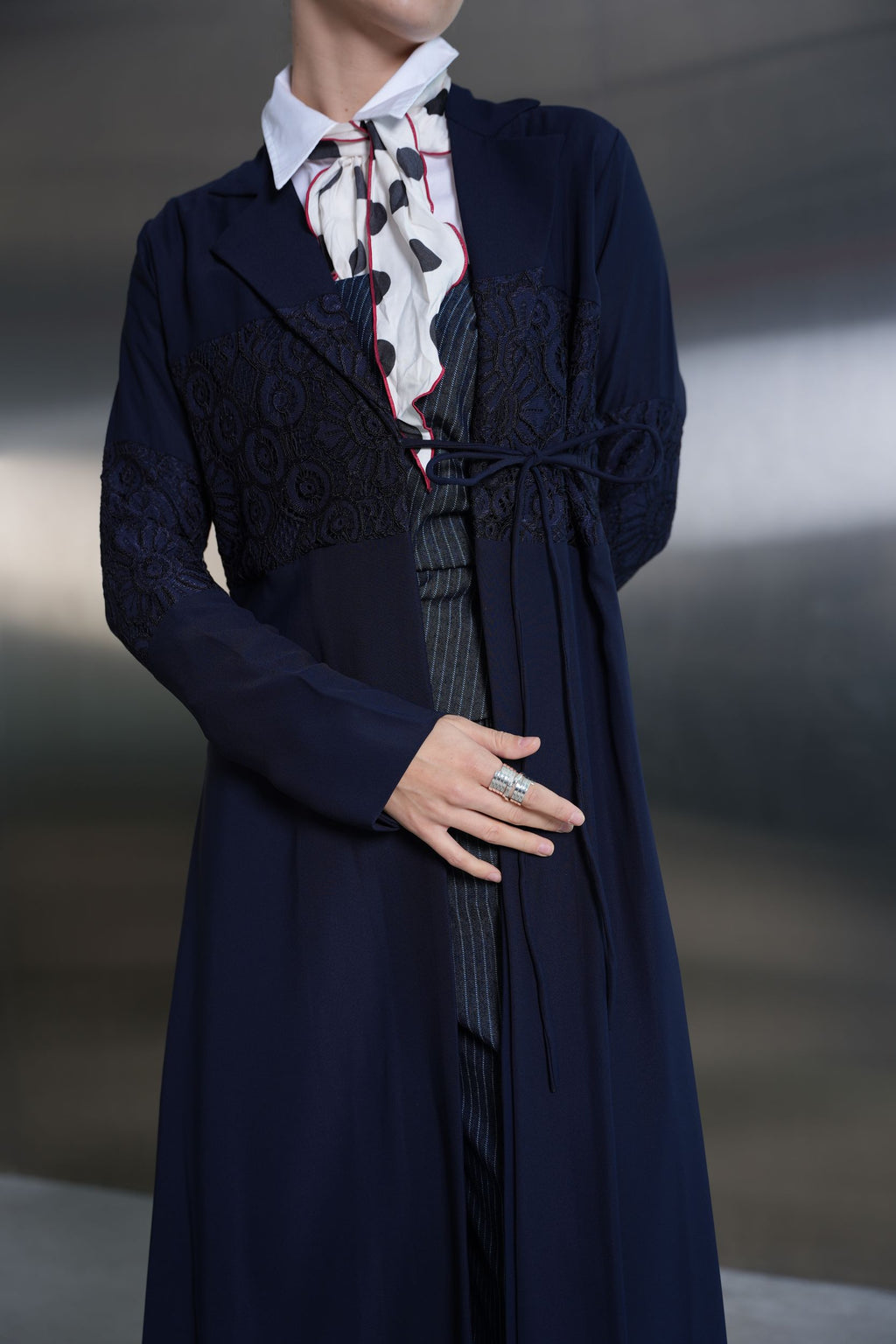 Midnight Blue Lace Panel Abaya