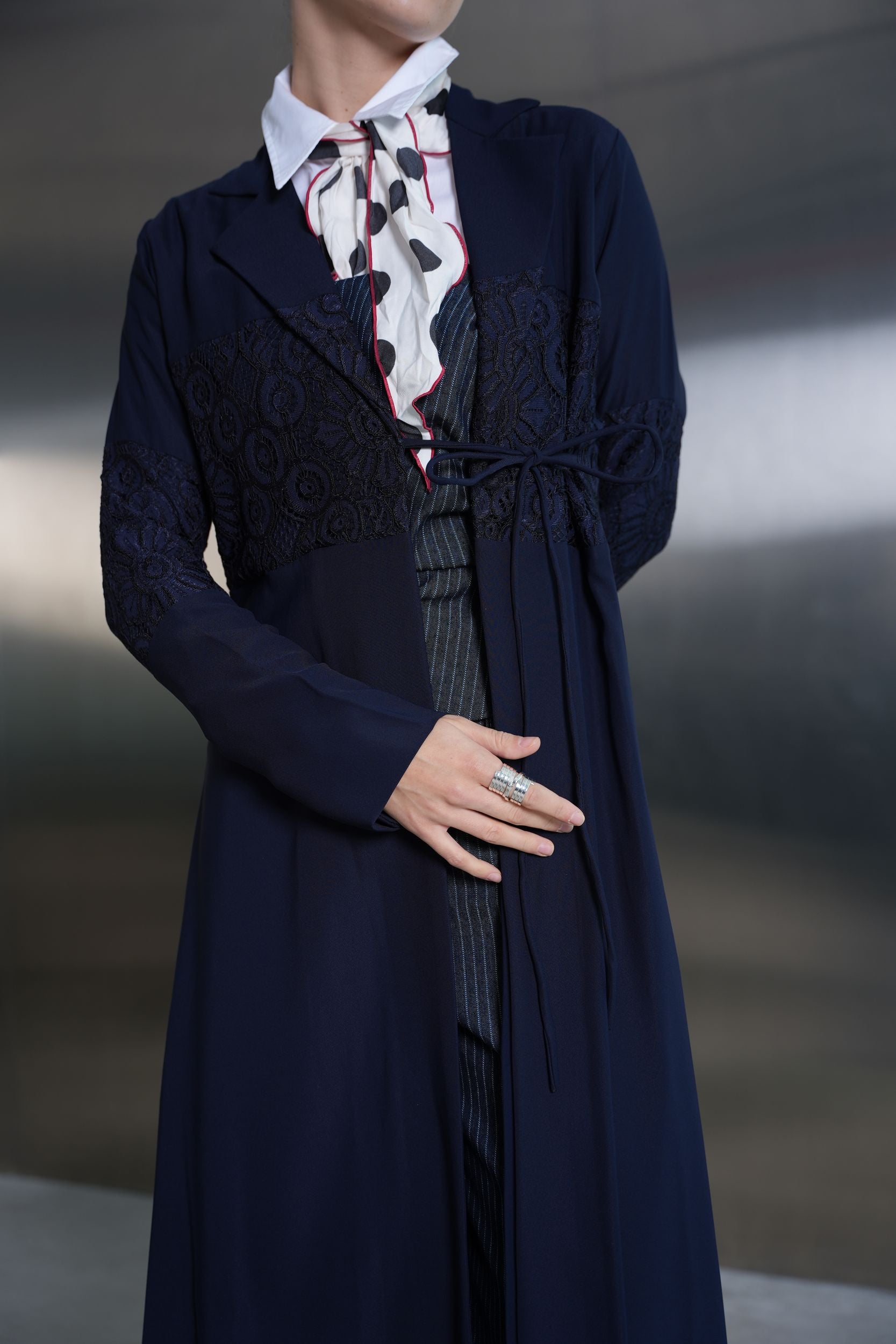 Midnight Blue Lace Panel Abaya