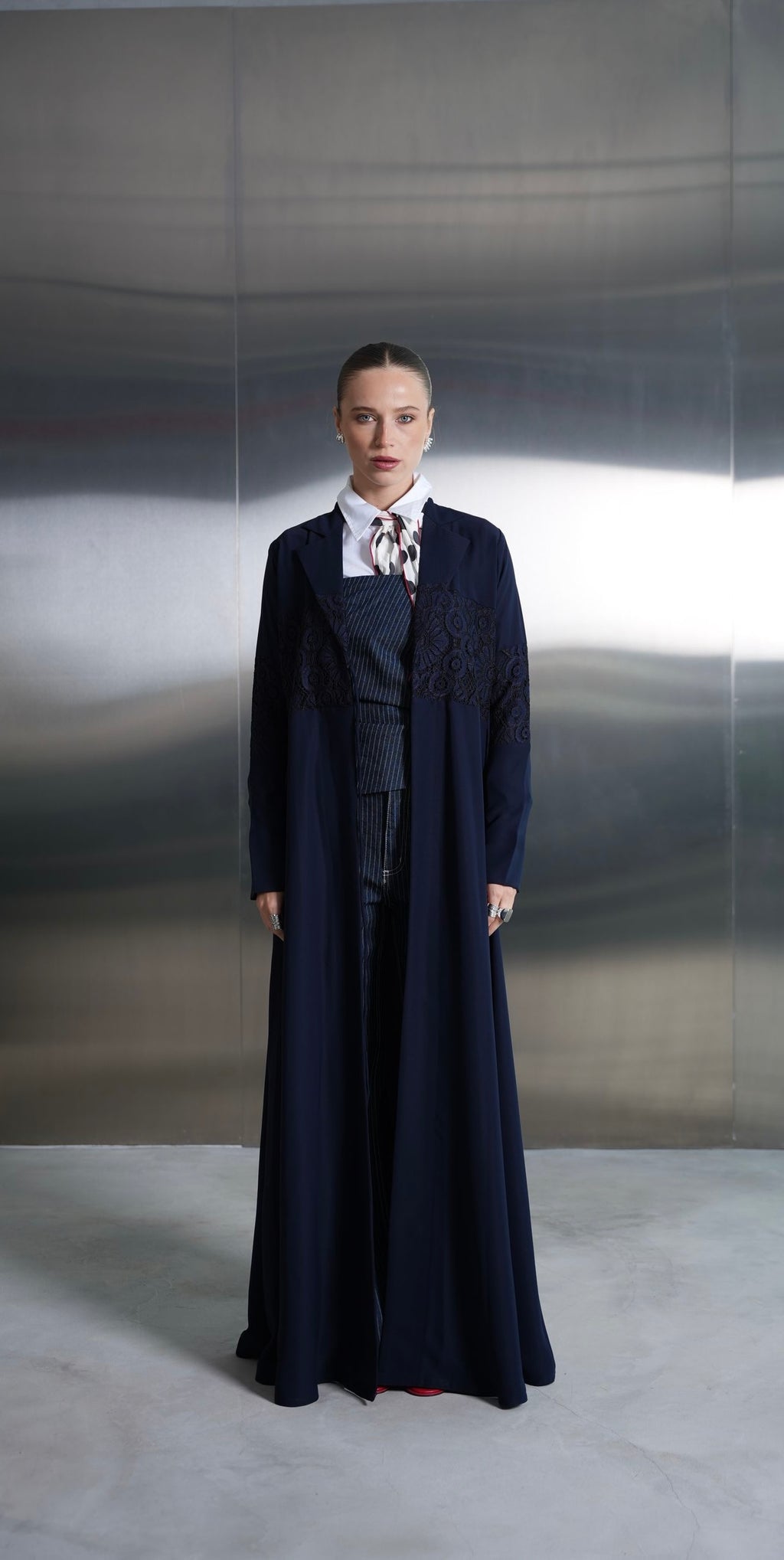 Midnight Blue Lace Panel Abaya