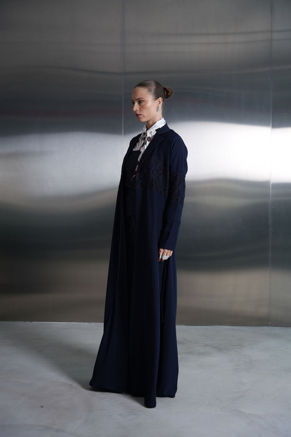 Midnight Blue Lace Panel Abaya