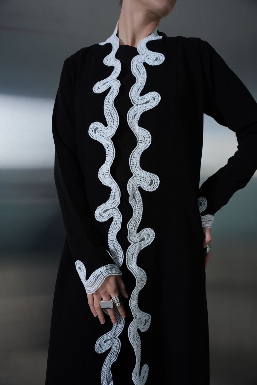 Ivory Wave Embellished Abaya