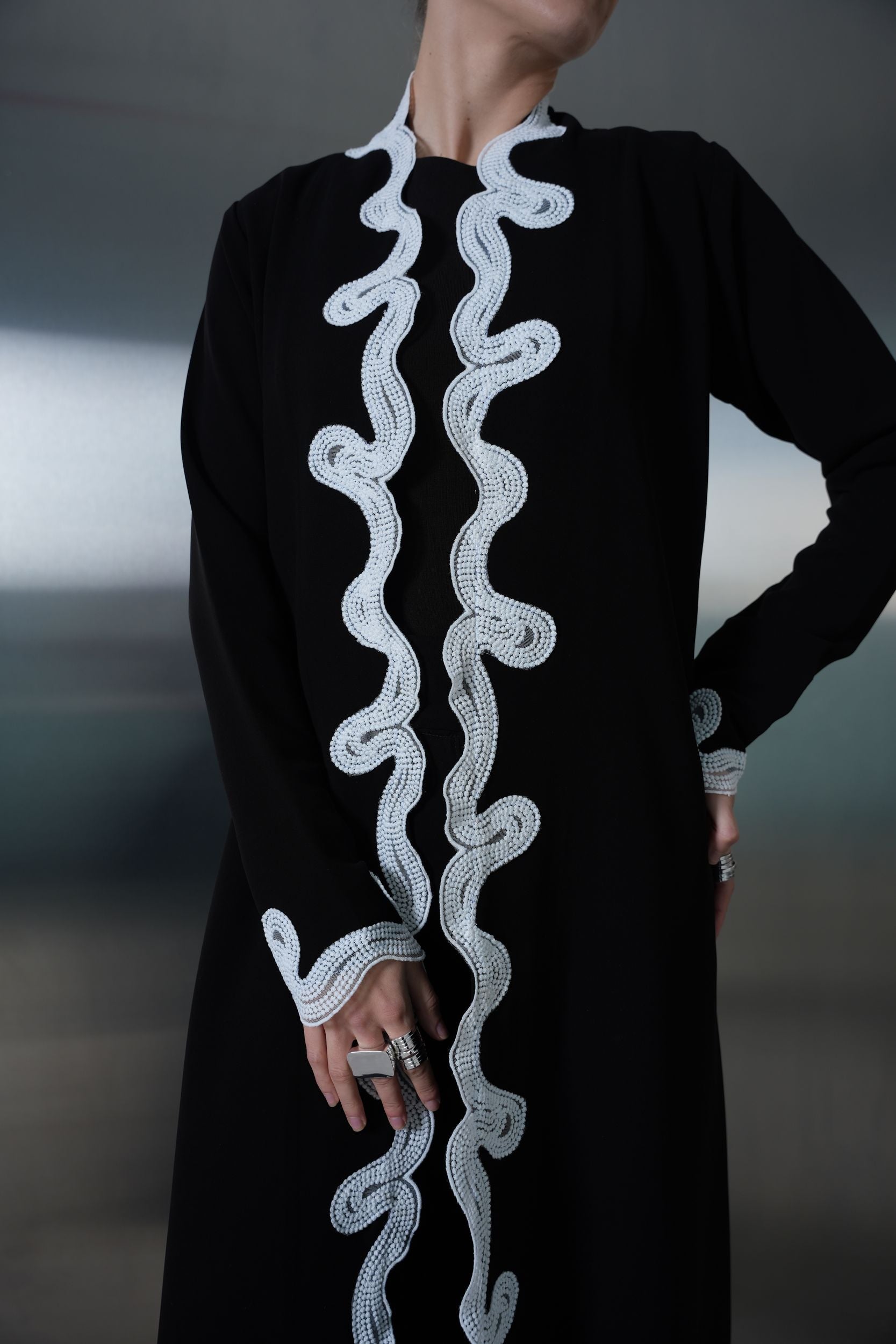Ivory Wave Embellished Abaya