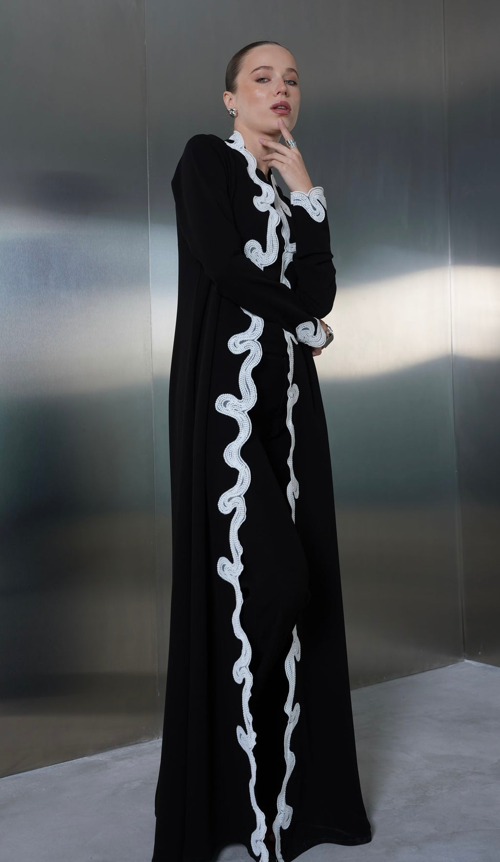 Ivory Wave Embellished Abaya