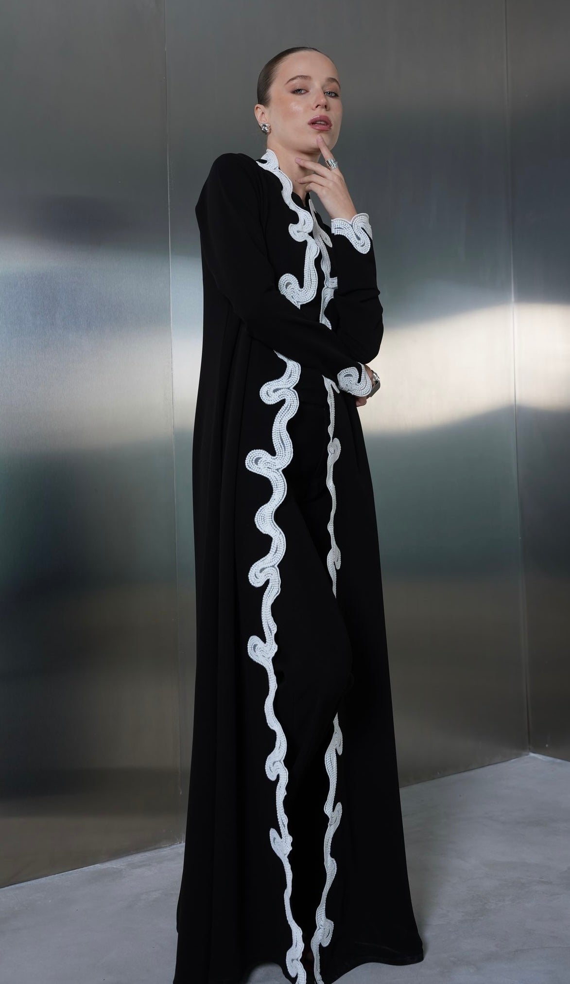 Ivory Wave Embellished Abaya