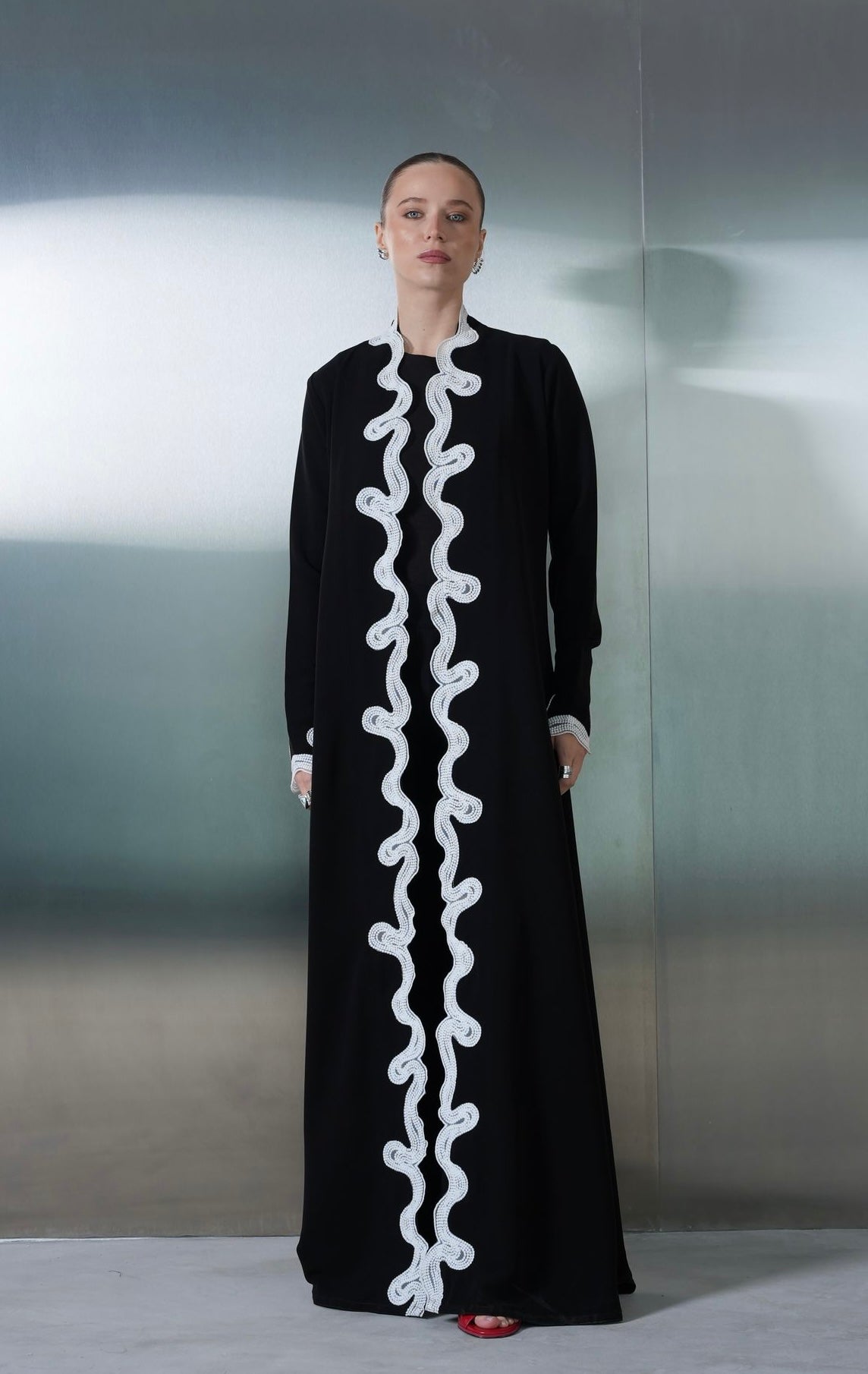 Ivory Wave Embellished Abaya