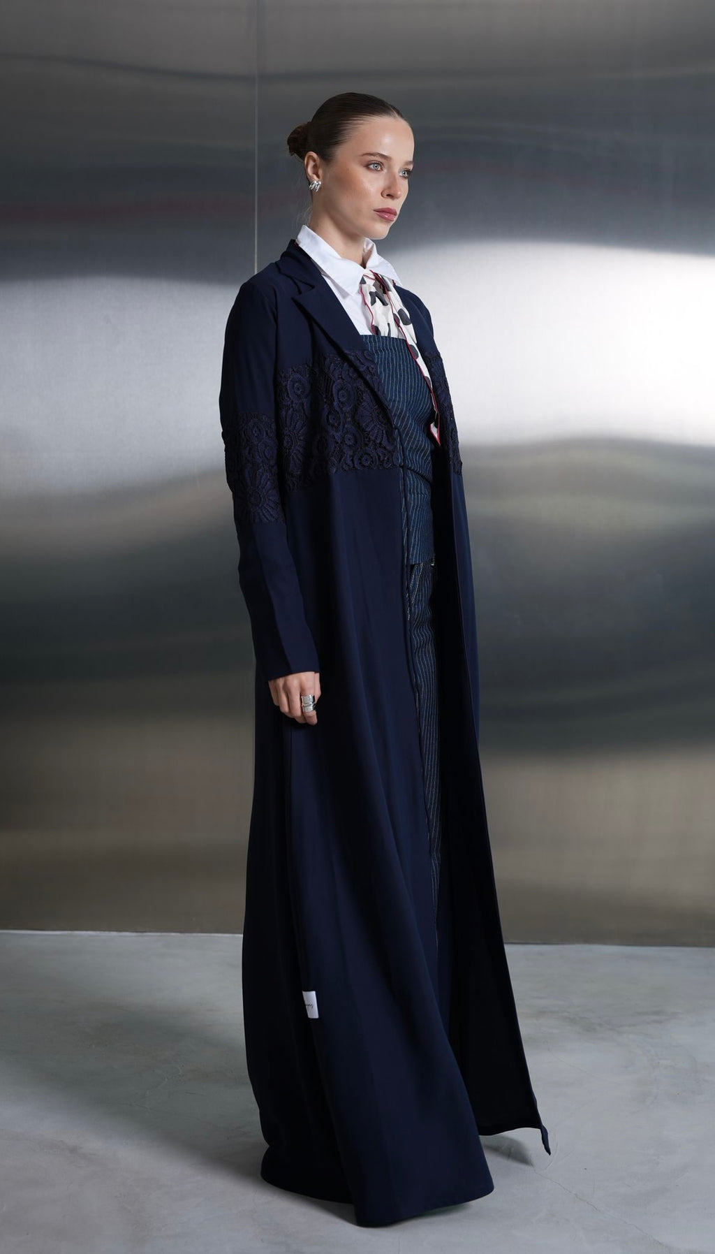 Midnight Blue Lace Panel Abaya
