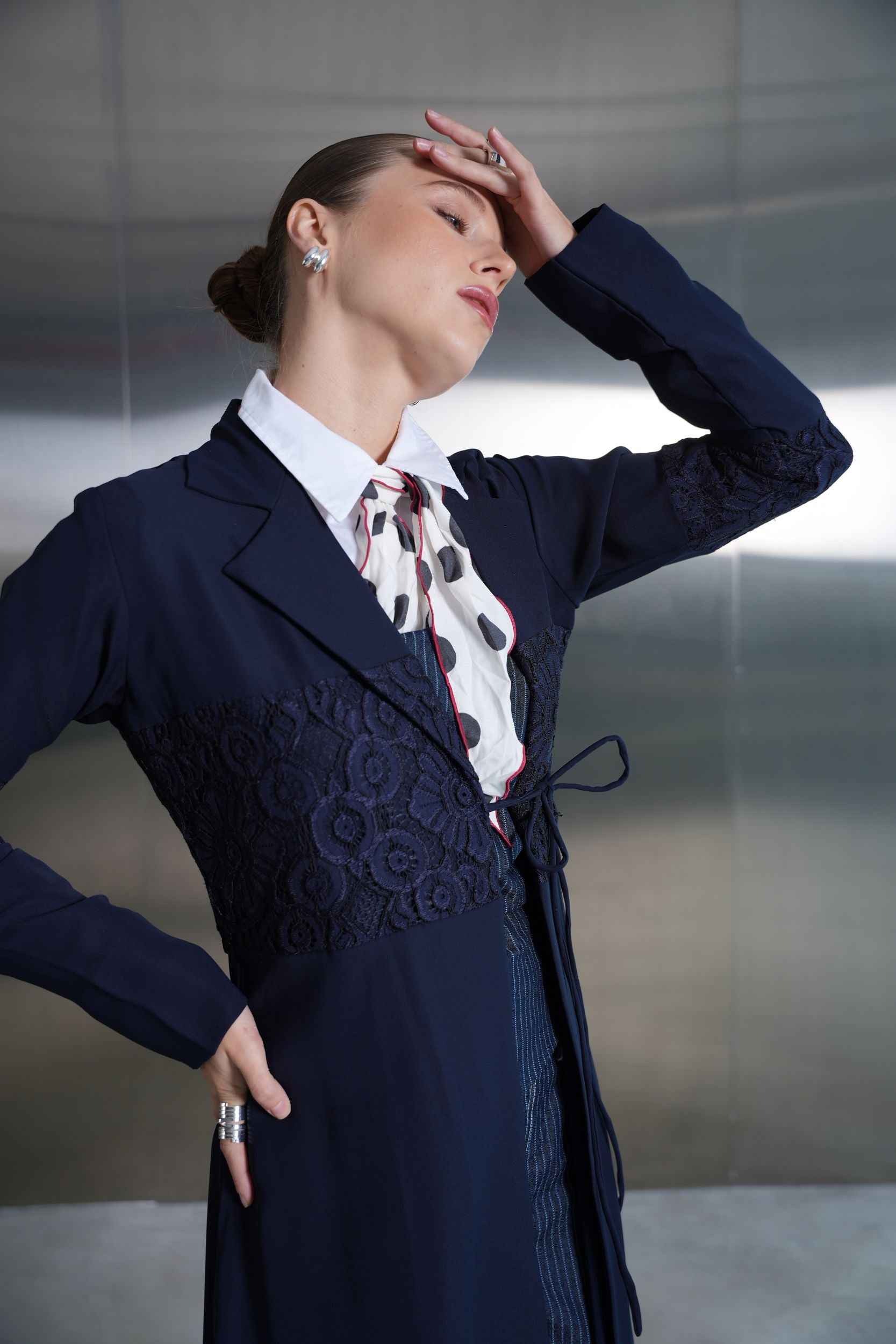 Midnight Blue Lace Panel Abaya