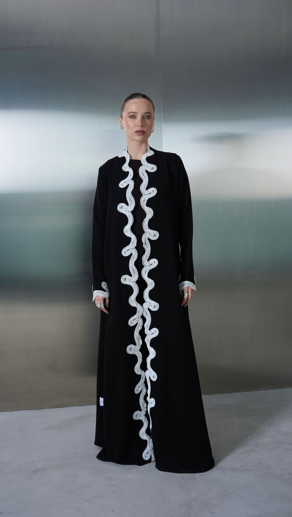 Ivory Wave Embellished Abaya